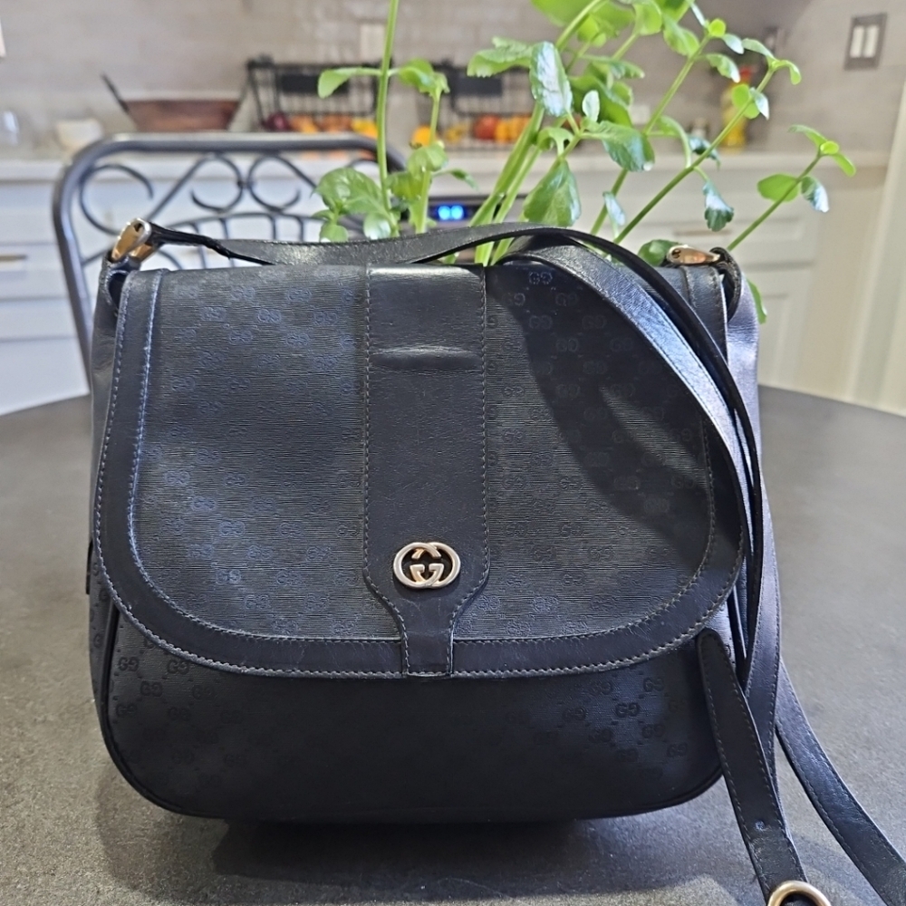 Vintage GUCCI  Crossbody bag Shoulder  micro GG PVC Leather Black/BlackFlap Sn - Picture 16 of 16